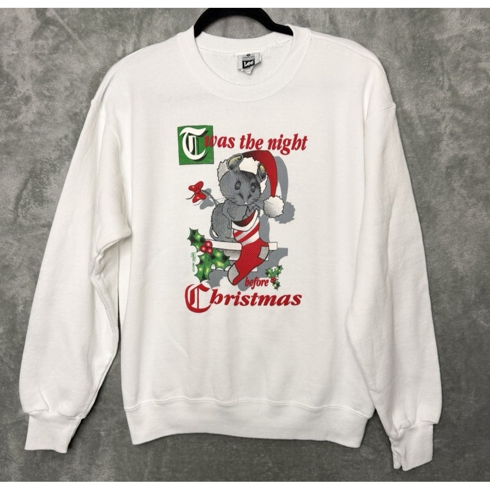 Vintage Crewneck Sweatshirt Large Mouse Christmas Holiday Lee USA